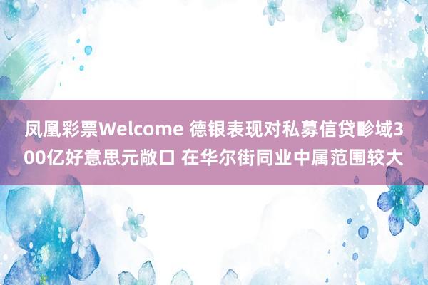 凤凰彩票Welcome 德银表现对私募信贷畛域300亿好意思元敞口 在华尔街同业中属范围较大