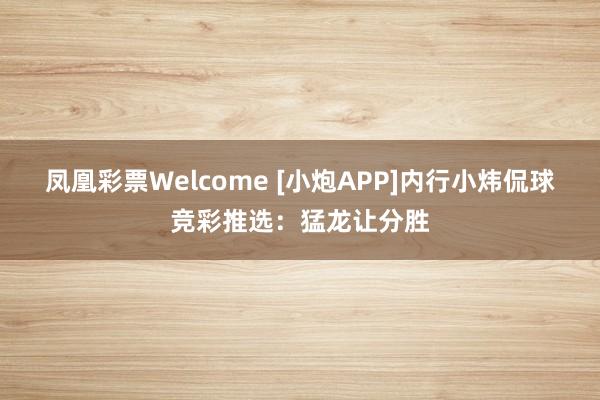凤凰彩票Welcome [小炮APP]内行小炜侃球竞彩推选：猛龙让分胜