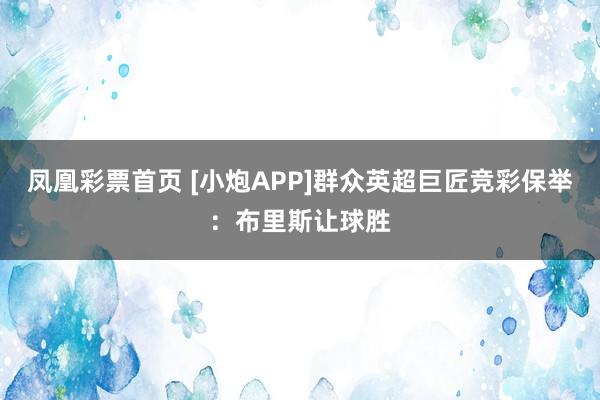 凤凰彩票首页 [小炮APP]群众英超巨匠竞彩保举：布里斯让球胜