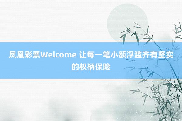 凤凰彩票Welcome 让每一笔小额浮滥齐有坚实的权柄保险