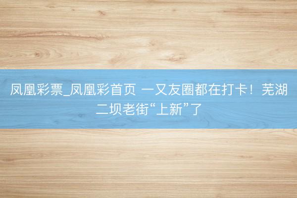 凤凰彩票_凤凰彩首页 一又友圈都在打卡！芜湖二坝老街“上新”了