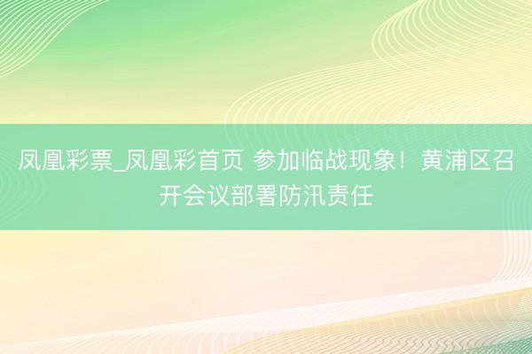 凤凰彩票_凤凰彩首页 参加临战现象！黄浦区召开会议部署防汛责任