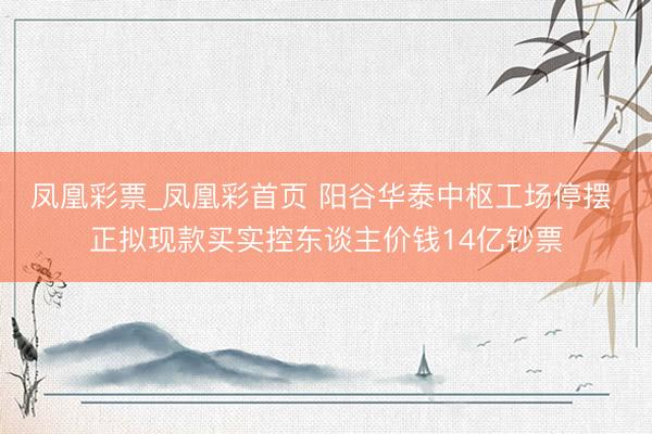 凤凰彩票_凤凰彩首页 阳谷华泰中枢工场停摆 正拟现款买实控东谈主价钱14亿钞票